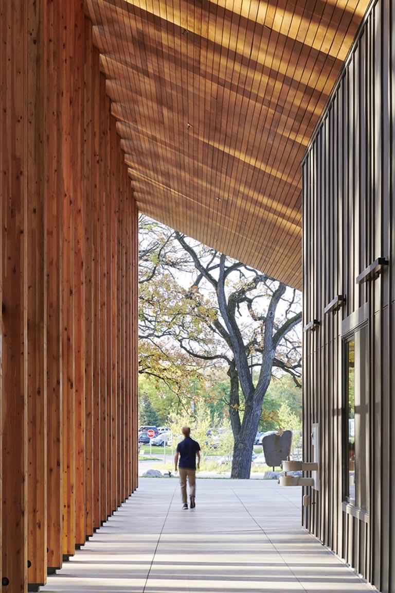 Trailhead Building at Theodore Wirth Park covered walkway